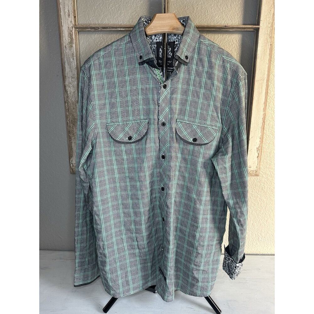 English Laundry Size M Blaque Label Mens‎ Flip Cuff Long Sleeve Button Up Plaid
